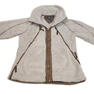 KUHL Sherpa Fleece Jacket Womens L Beige Full Zip Hooded Outdoor Cozy Cabin